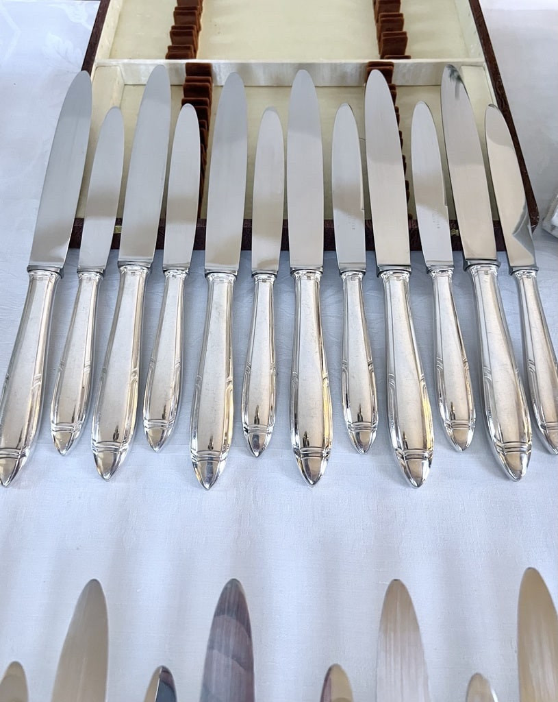 Table Knives Silver Plated Art Deco Dessert Knives - Orbrille - Box 24 Knives-photo-7