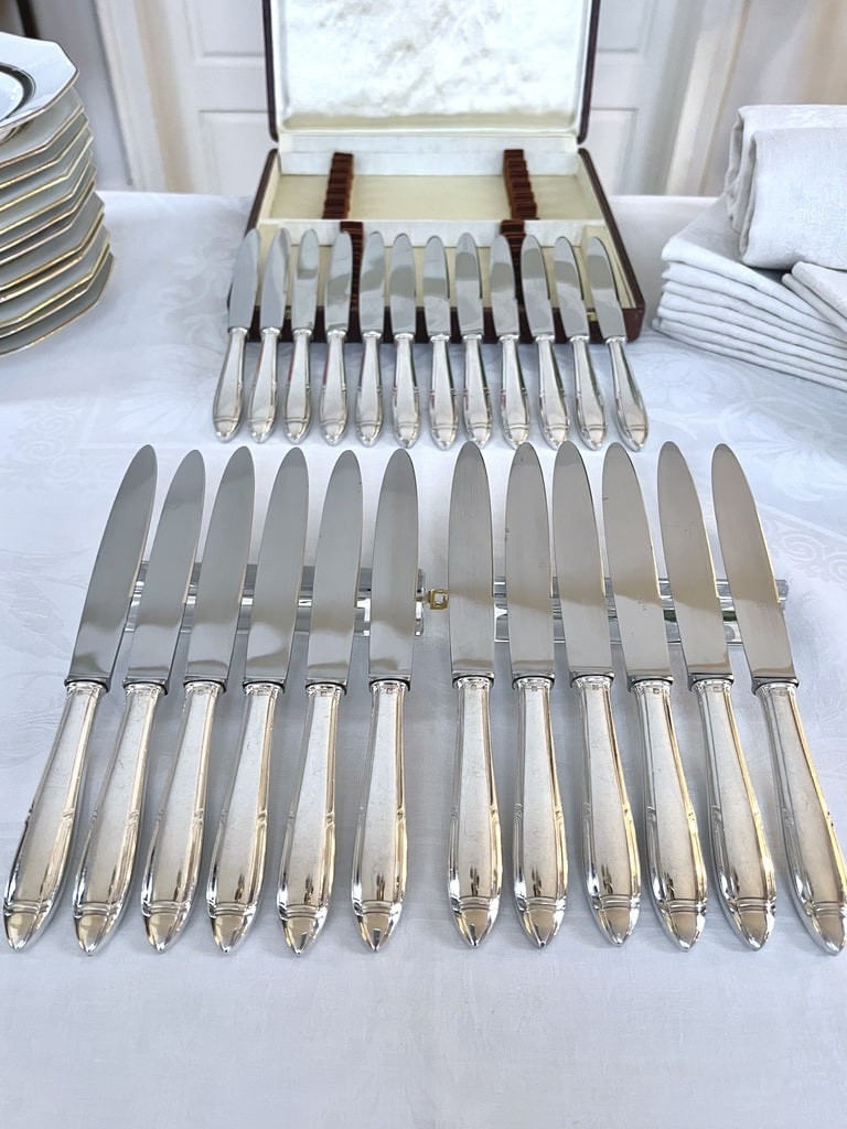 Table Knives Silver Plated Art Deco Dessert Knives - Orbrille - Box 24 Knives
