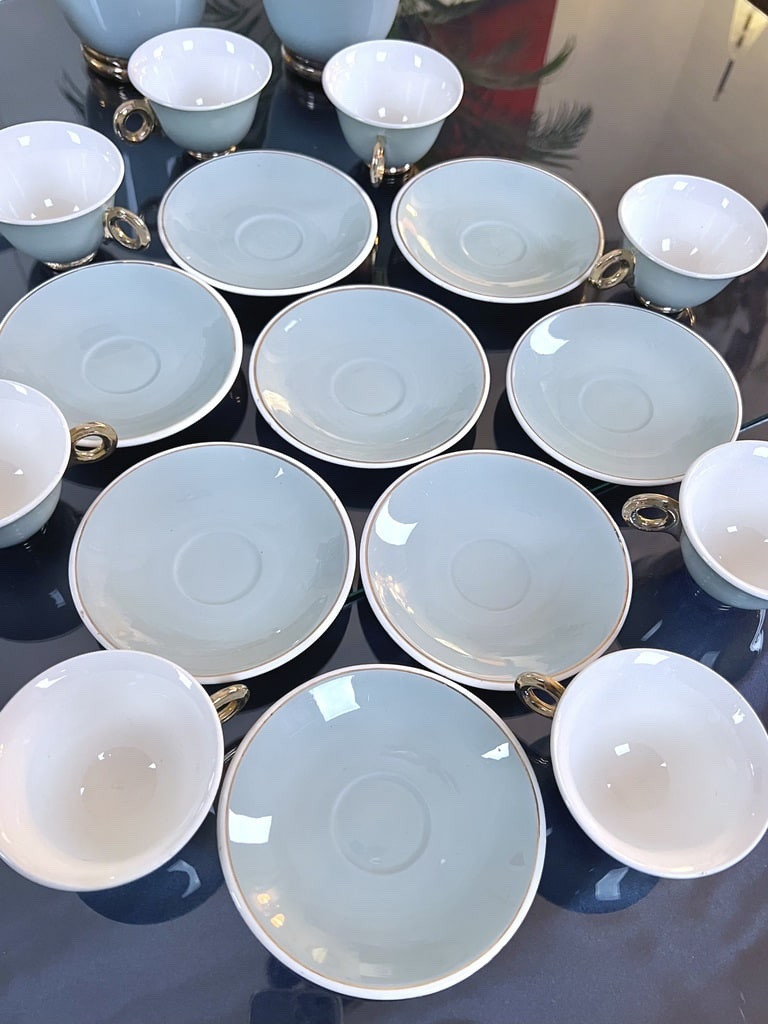 Digoin Sarreguemines Earthenware Tea And Coffee Set - Art Deco - Cups Teapot Sugar Bowl-photo-7