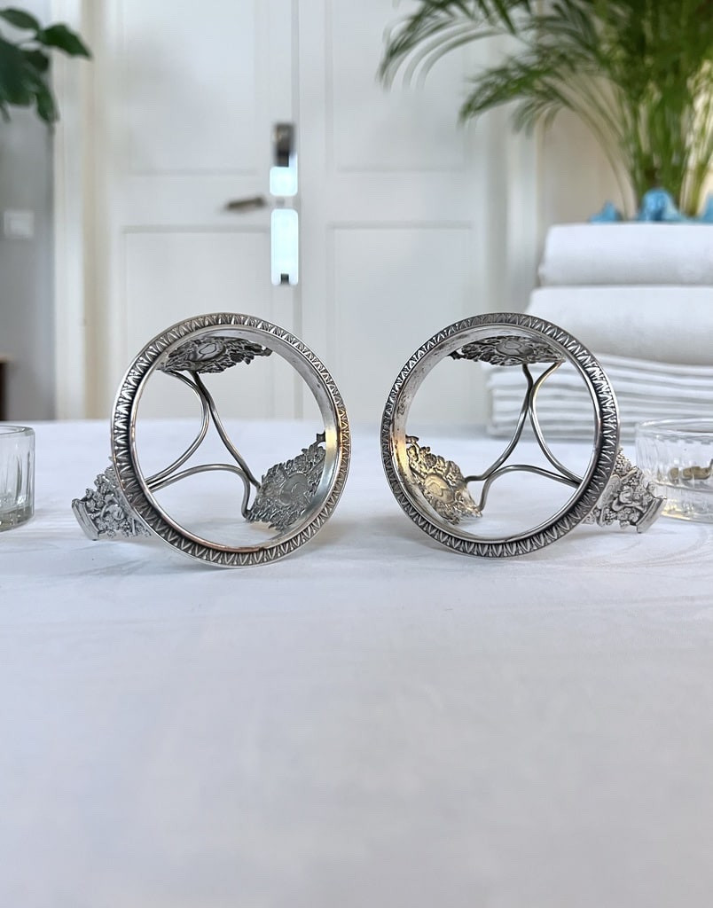 Salerons - Saltcellar And Pepperpot - Silver Plated Regulator With Embossed Vine Motif - Glassware-photo-3