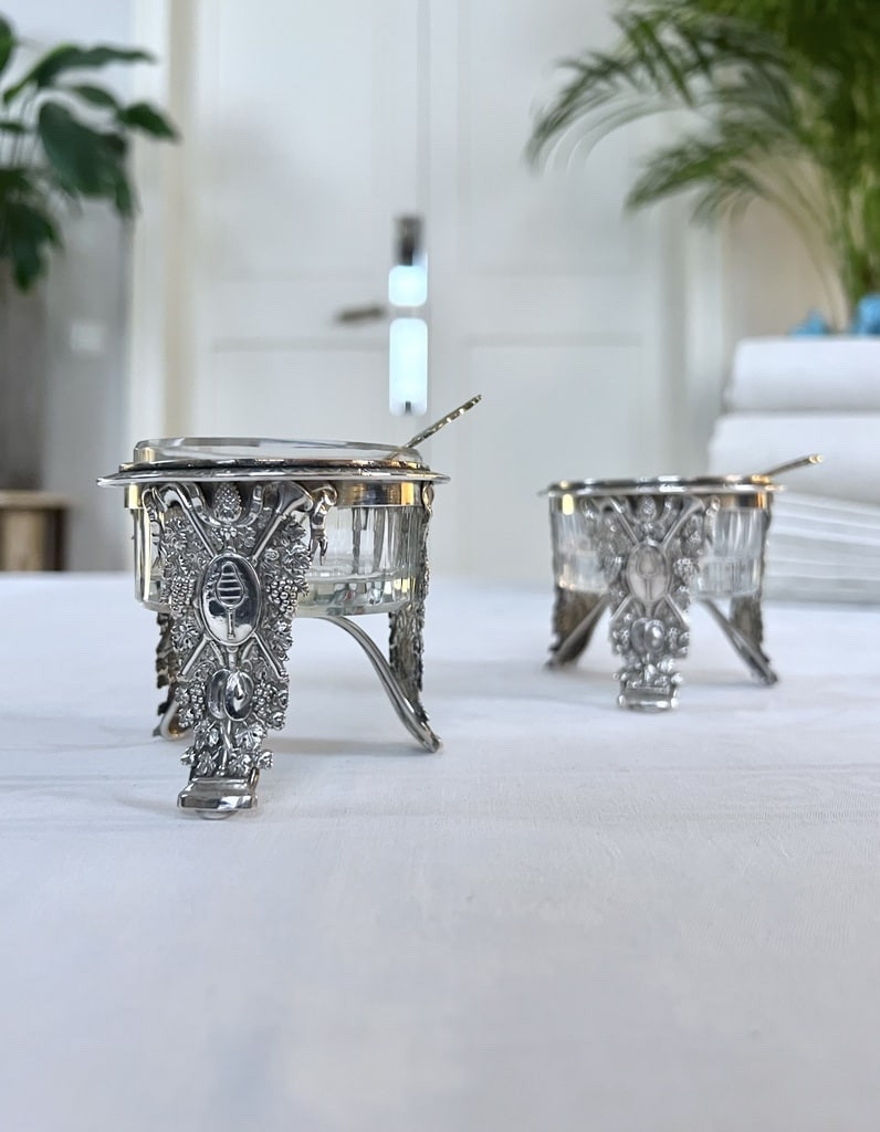 Salerons - Saltcellar And Pepperpot - Silver Plated Regulator With Embossed Vine Motif - Glassware-photo-8