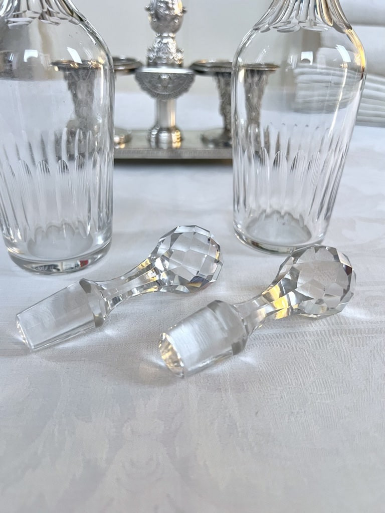 Serviteur huile vinaigre en régule argenté - Huilier Vinaigrier Flacons en verre-photo-2