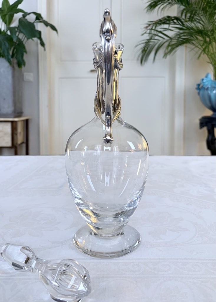 Aiguière Cristal de Lorraine - Feuilles d'Acanthe Métal argenté - Vintage-photo-2