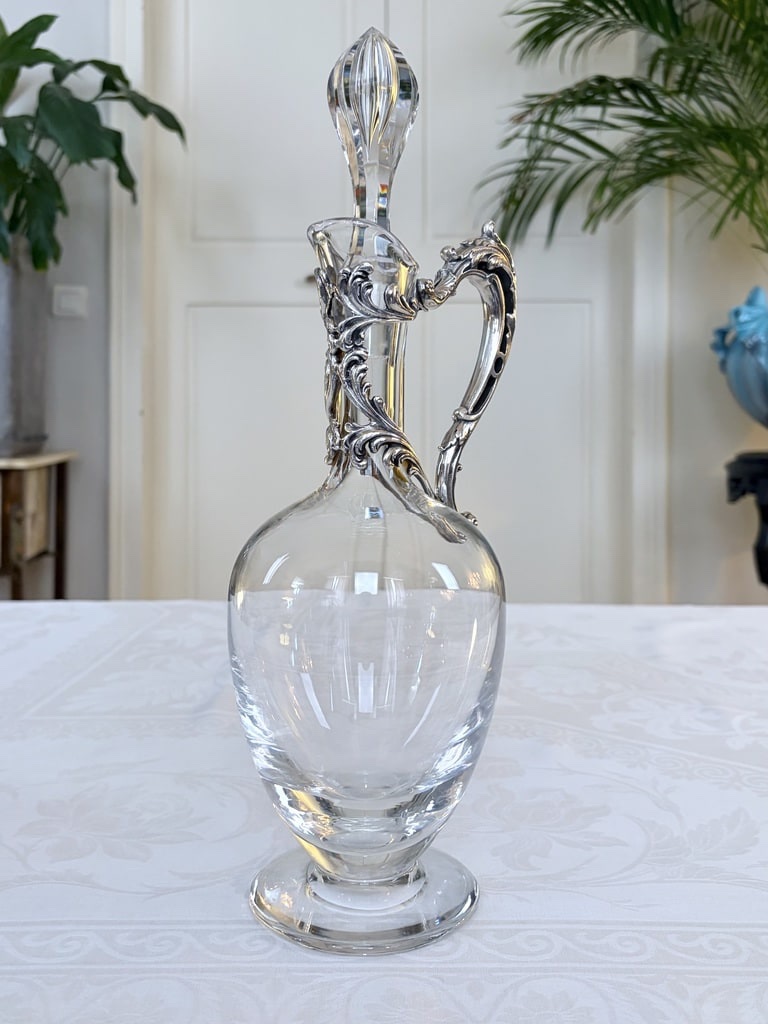 Aiguière Cristal de Lorraine - Feuilles d'Acanthe Métal argenté - Vintage