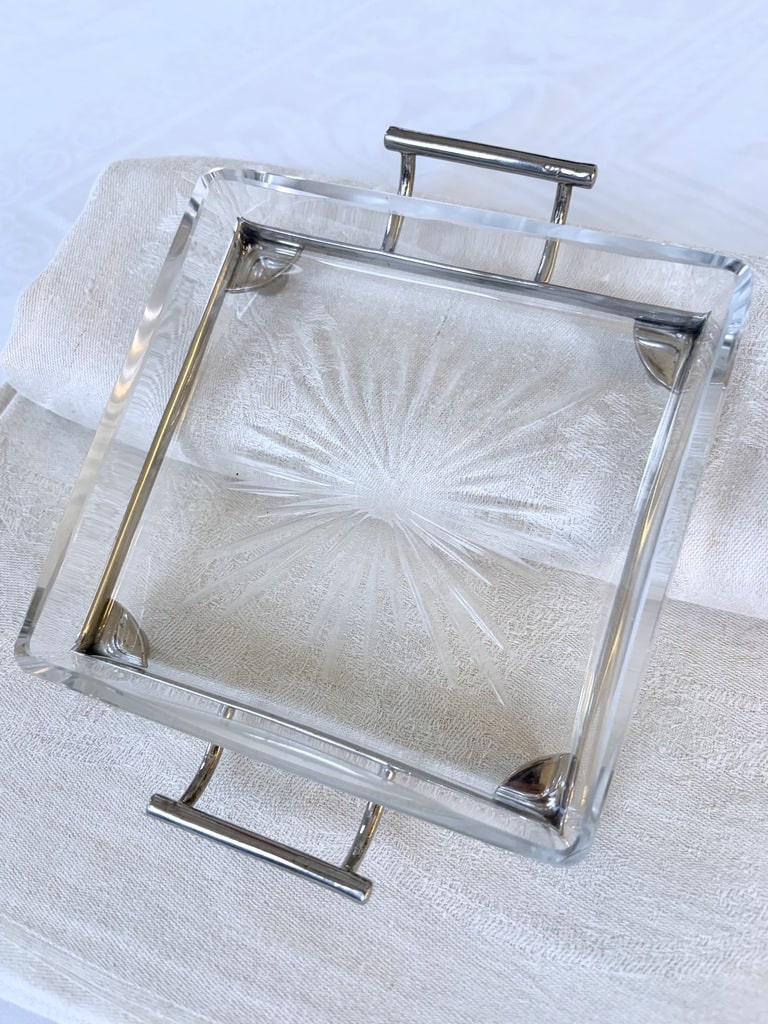Vide-poches Style Moderne Art Déco - Verre et Plateau Métal - 20e siècle-photo-4