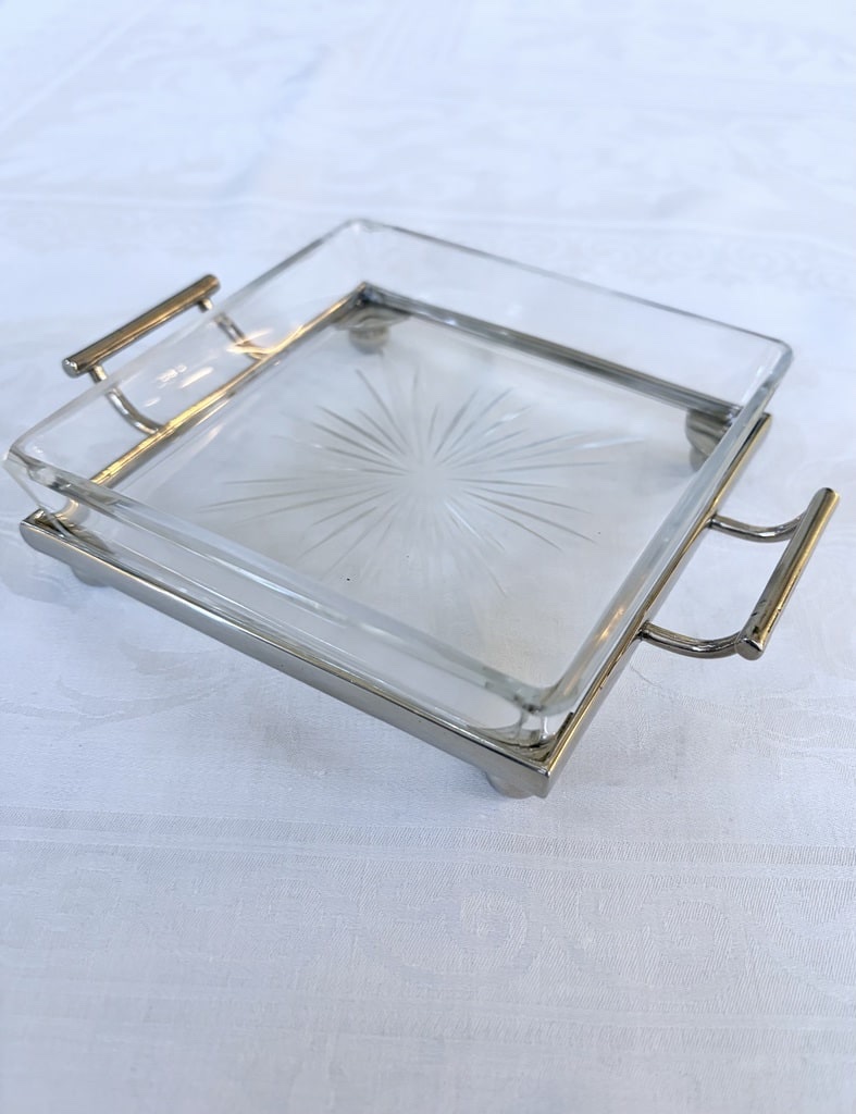 Vide-poches Style Moderne Art Déco - Verre et Plateau Métal - 20e siècle-photo-5
