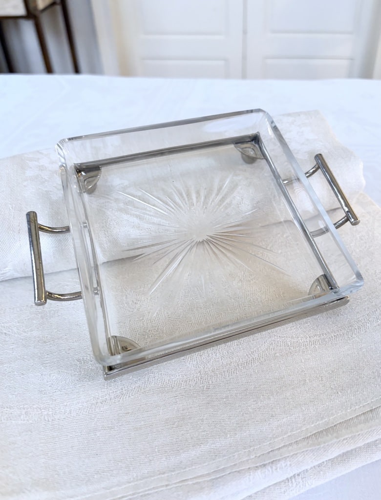 Vide-poches Style Moderne Art Déco - Verre et Plateau Métal - 20e siècle