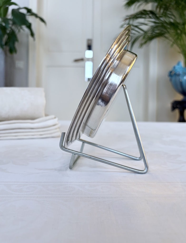 Dessous de carafe en métal argenté - Art Déco - Décor à gradins - Orfèvrerie Liberty-photo-2