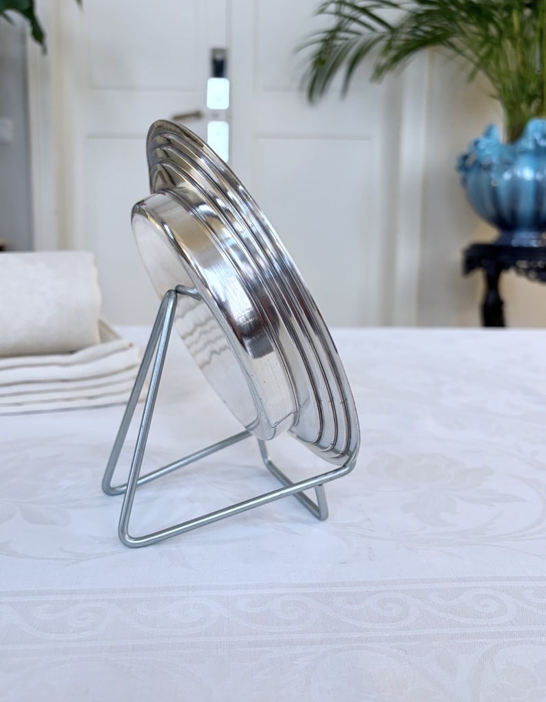 Dessous de carafe en métal argenté - Art Déco - Décor à gradins - Orfèvrerie Liberty-photo-4