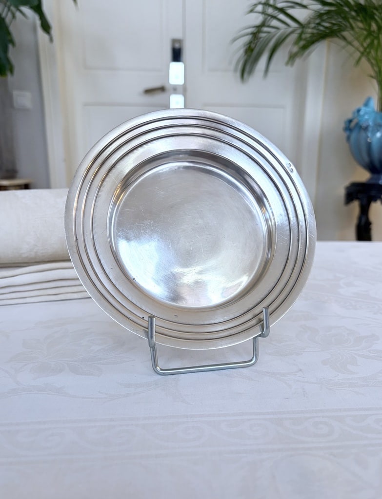 Dessous de carafe en métal argenté - Art Déco - Décor à gradins - Orfèvrerie Liberty