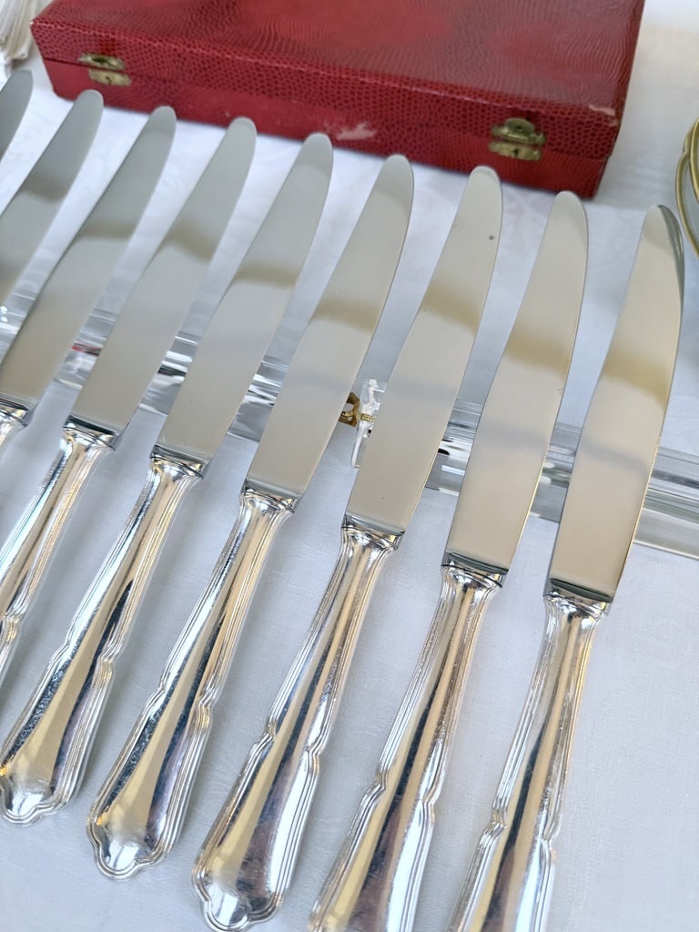 Silver-plated Metal Knives With Stainless Steel Blades - 20th Century - Fillet Model-photo-4