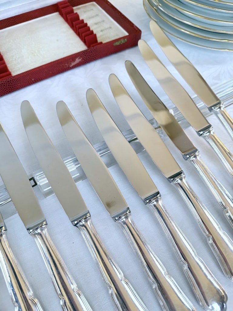 Silver-plated Metal Knives With Stainless Steel Blades - 20th Century - Fillet Model-photo-1