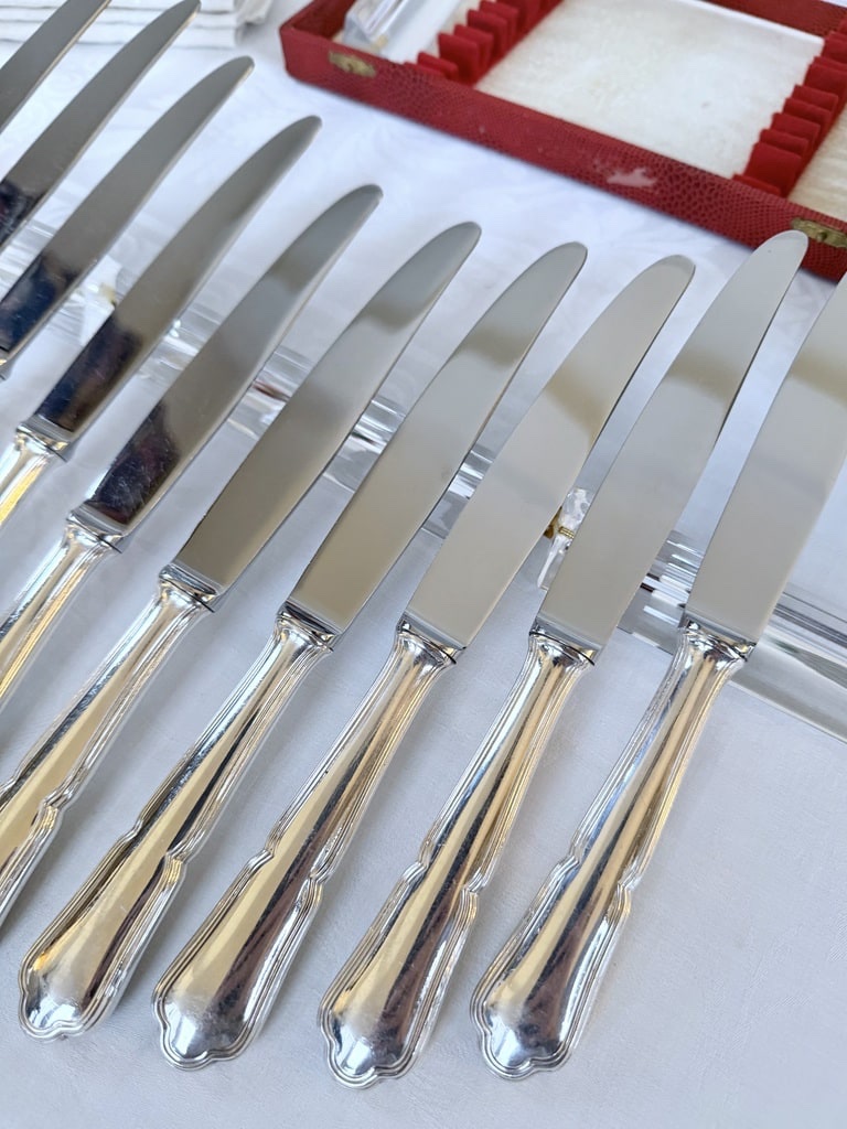 Silver-plated Metal Knives With Stainless Steel Blades - 20th Century - Fillet Model-photo-3