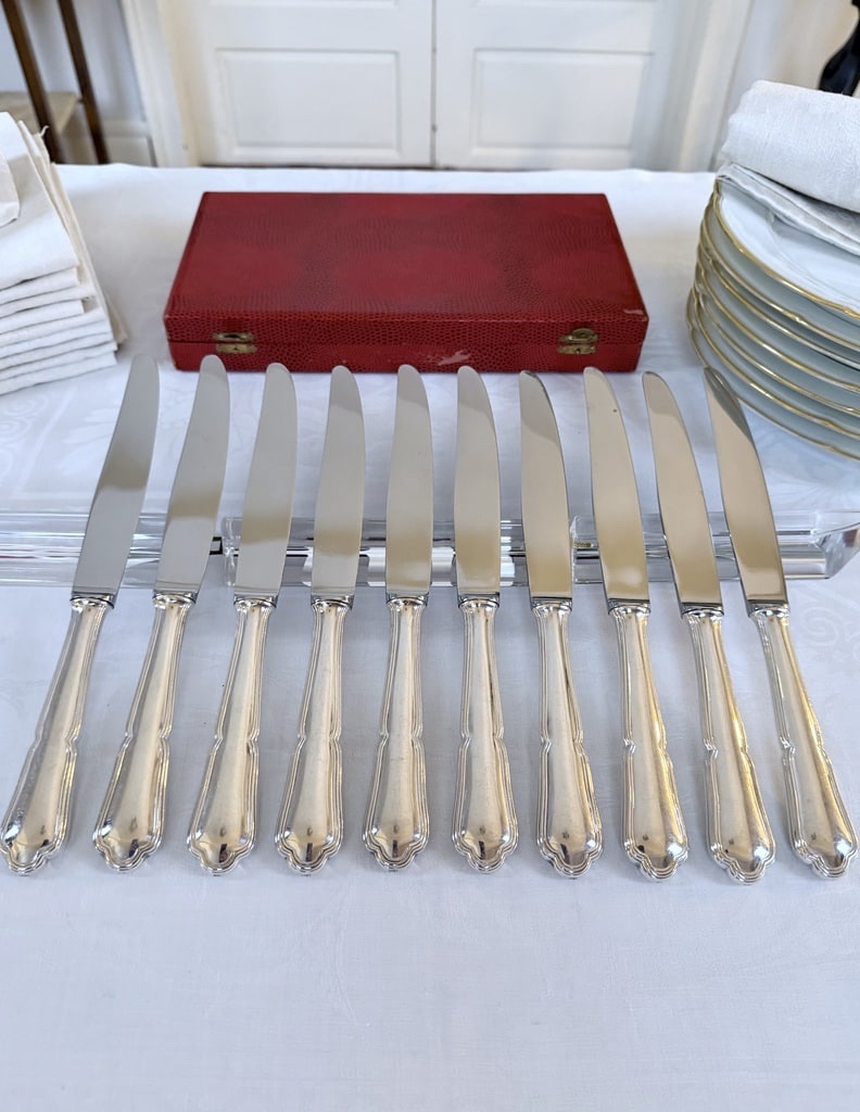 Silver-plated Metal Knives With Stainless Steel Blades - 20th Century - Fillet Model-photo-6