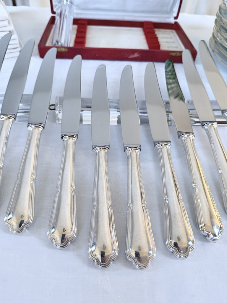 Silver-plated Metal Knives With Stainless Steel Blades - 20th Century - Fillet Model-photo-7