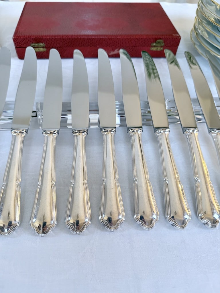 Silver-plated Metal Knives With Stainless Steel Blades - 20th Century - Fillet Model-photo-8