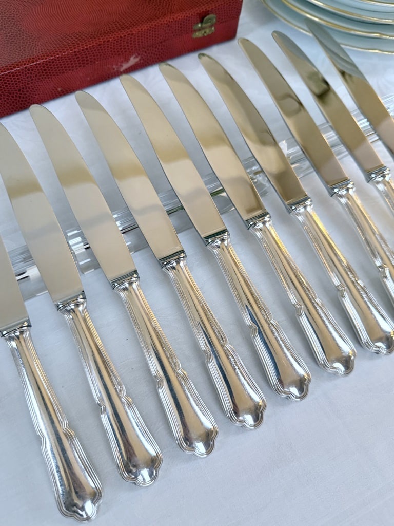 Silver-plated Metal Knives With Stainless Steel Blades - 20th Century - Fillet Model