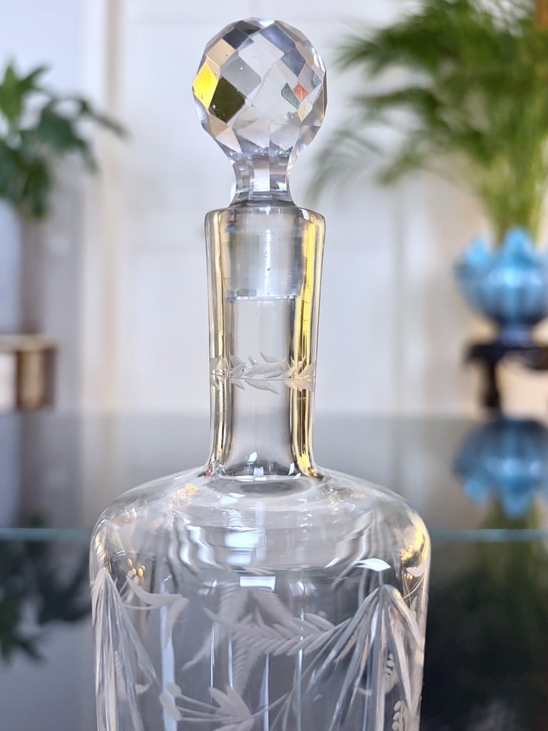 Blown-glass Oil And Vinegar Set With Foliage Design - Pair Of Cruets-photo-2
