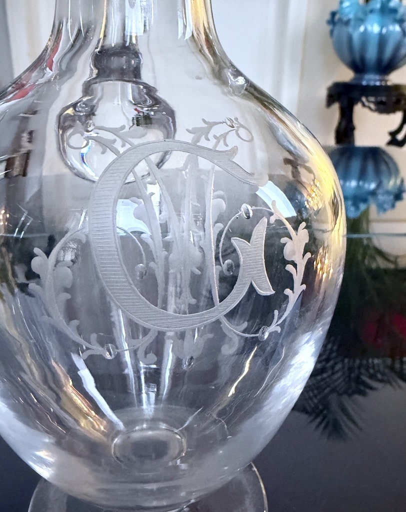 Crystal And Silver-plated Metal Pitcher - Engraved Monogram Design-photo-3