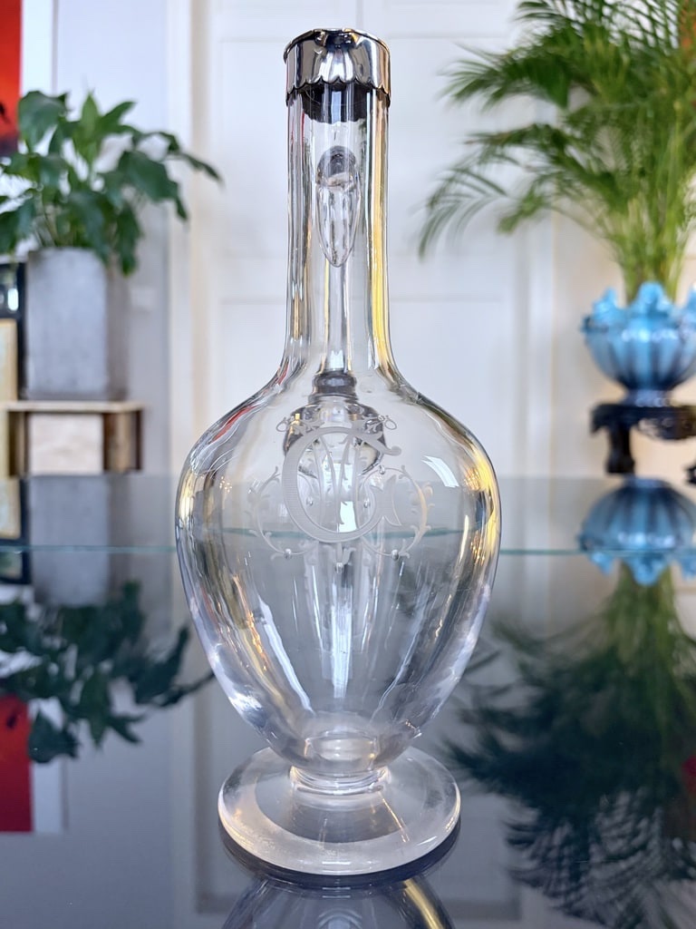 Crystal And Silver-plated Metal Pitcher - Engraved Monogram Design-photo-4