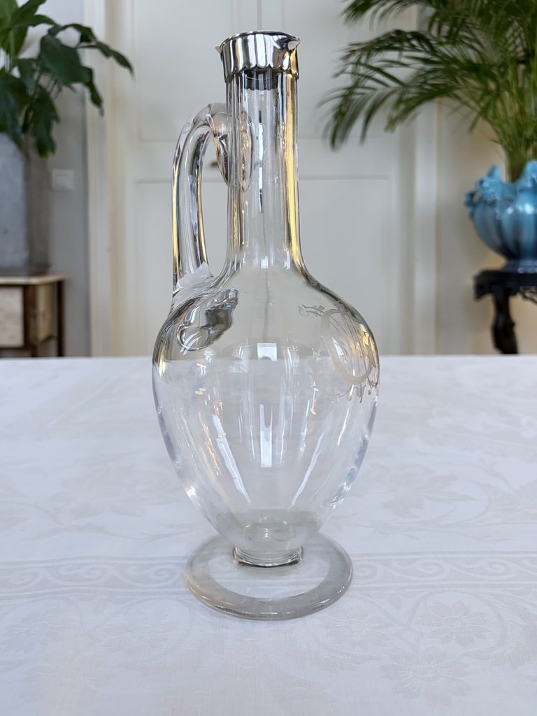 Crystal And Silver-plated Metal Pitcher - Engraved Monogram Design-photo-1