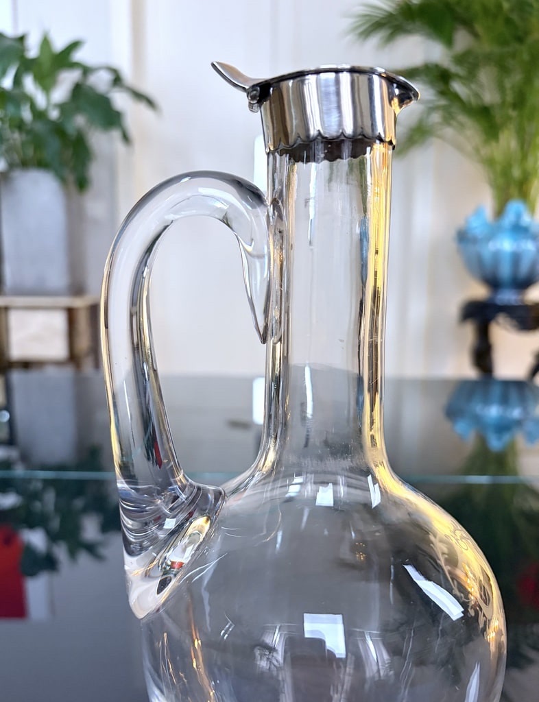 Crystal And Silver-plated Metal Pitcher - Engraved Monogram Design-photo-4