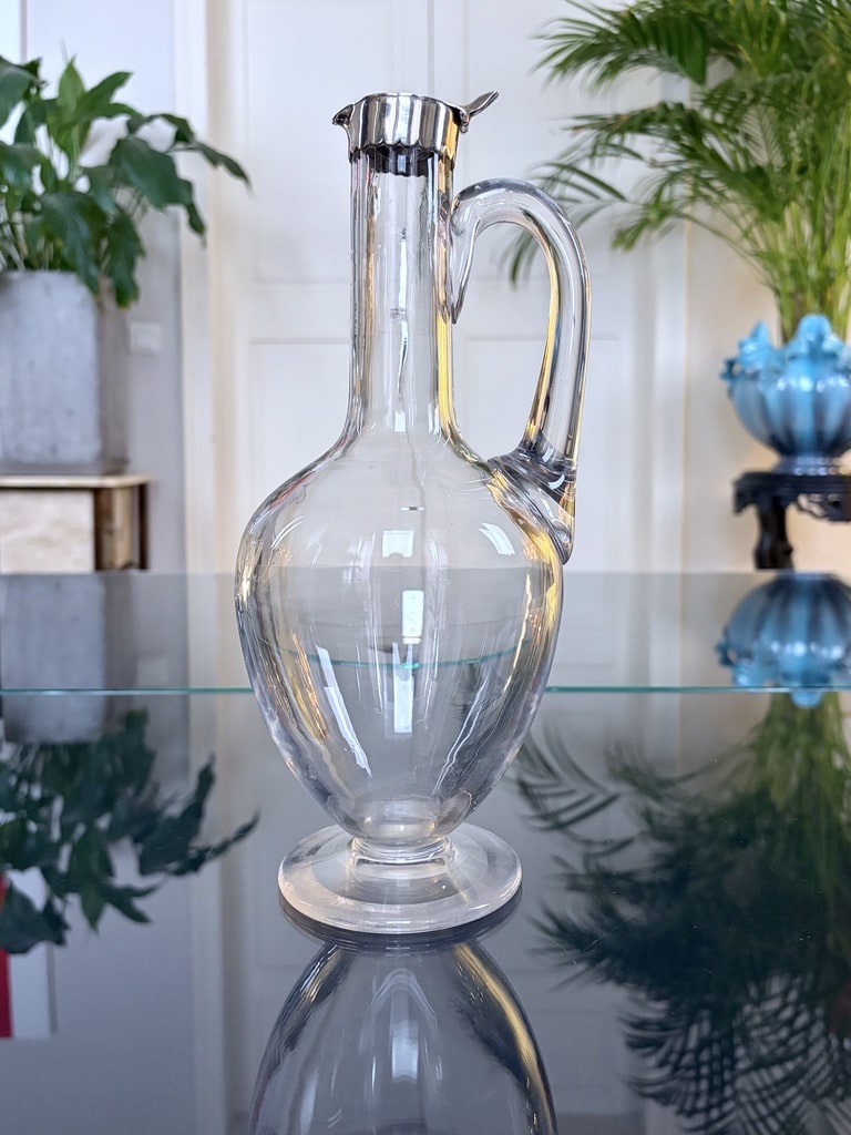 Crystal And Silver-plated Metal Pitcher - Engraved Monogram Design-photo-5