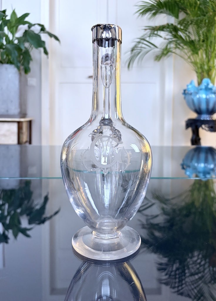 Crystal And Silver-plated Metal Pitcher - Engraved Monogram Design-photo-6