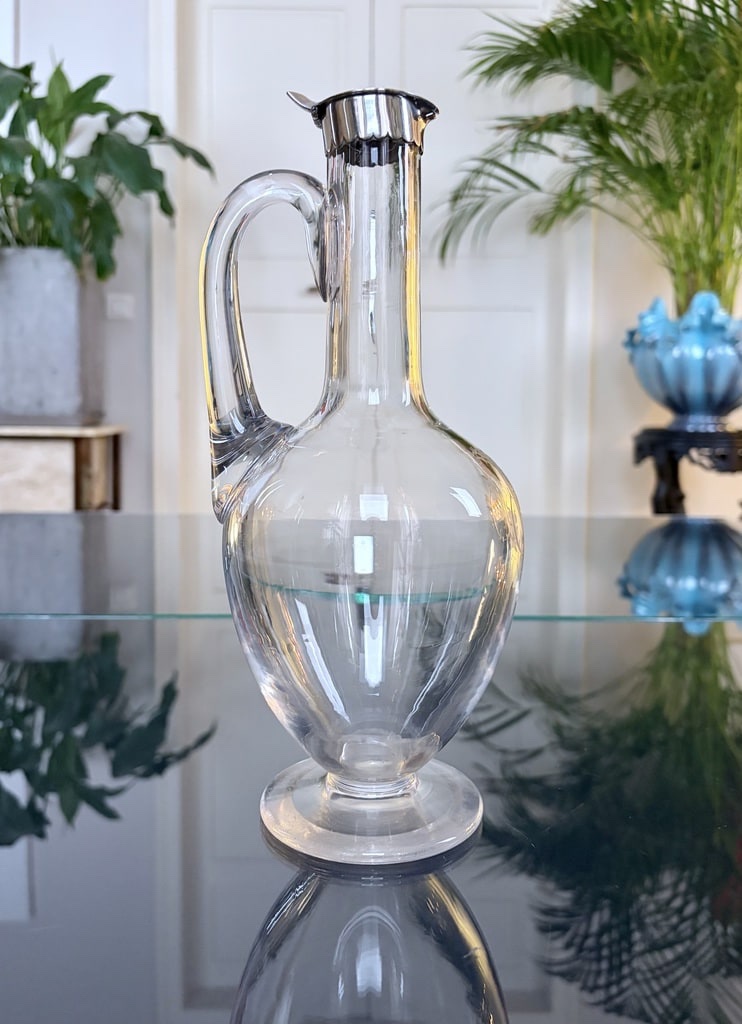 Crystal And Silver-plated Metal Pitcher - Engraved Monogram Design-photo-8