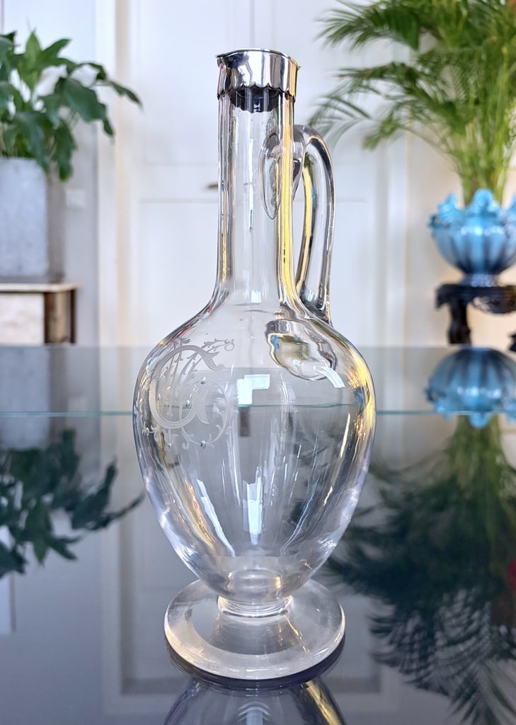 Crystal And Silver-plated Metal Pitcher - Engraved Monogram Design