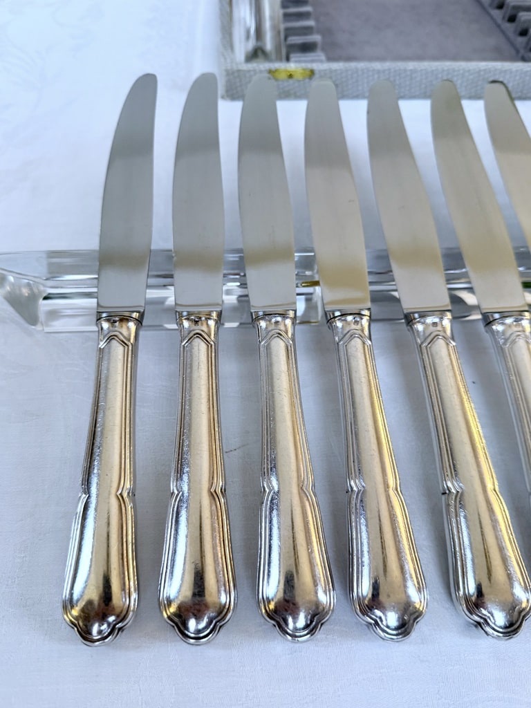 Couteaux de table métal argenté lames inox - Ercuis -  XXe siècle vintage-photo-3