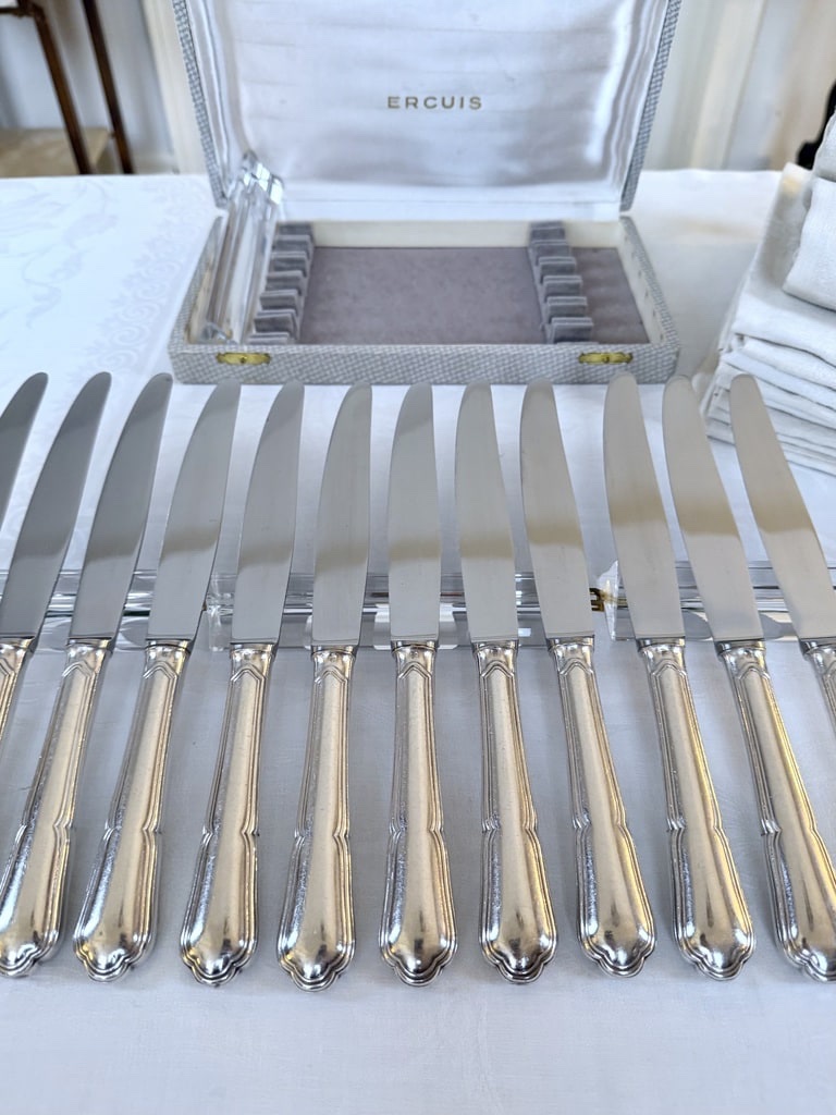 Couteaux de table métal argenté lames inox - Ercuis -  XXe siècle vintage-photo-4