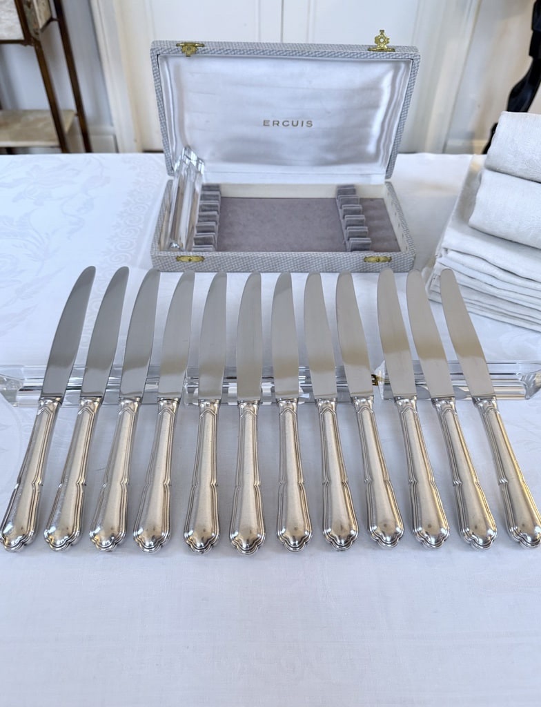 Couteaux de table métal argenté lames inox - Ercuis -  XXe siècle vintage-photo-6