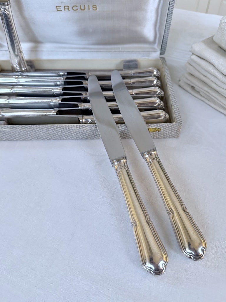 Couteaux de table métal argenté lames inox - Ercuis -  XXe siècle vintage-photo-7