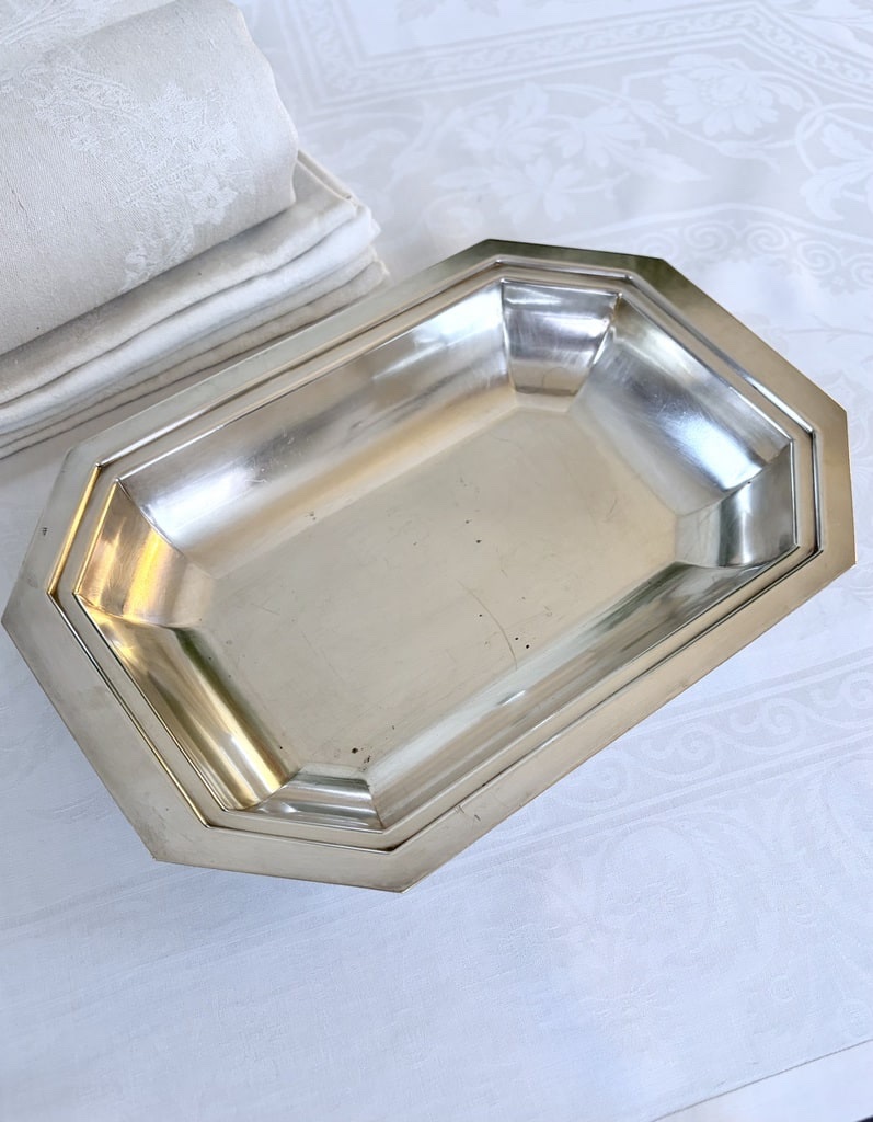 Silver-plated Metal Bread Basket - 20th Century, Modern Art Deco Style-photo-2