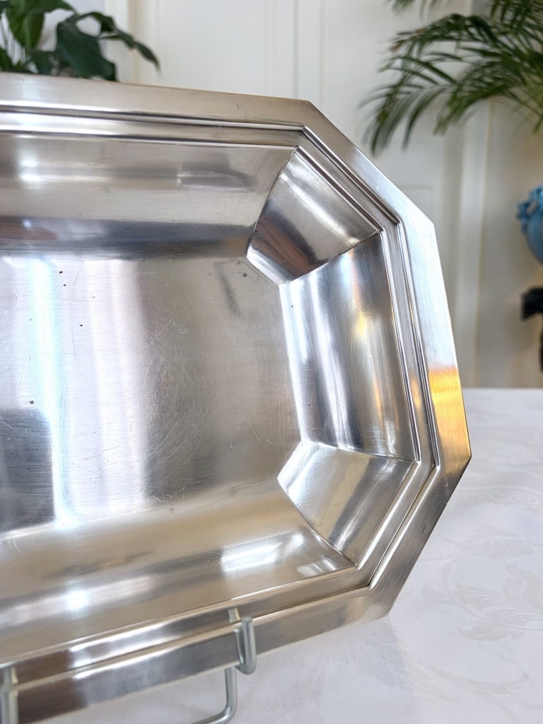 Silver-plated Metal Bread Basket - 20th Century, Modern Art Deco Style-photo-3