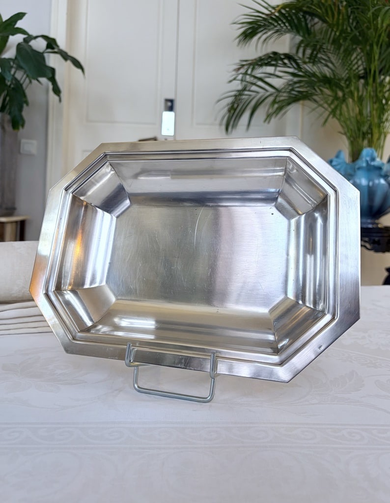 Silver-plated Metal Bread Basket - 20th Century, Modern Art Deco Style-photo-4