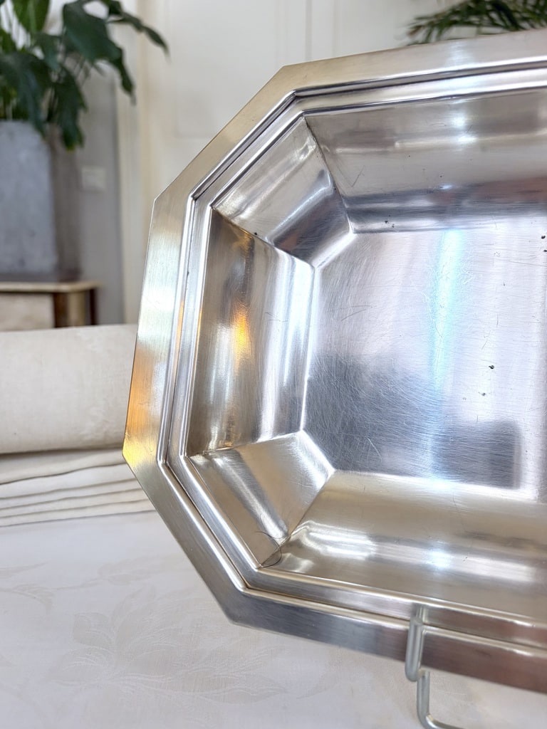 Silver-plated Metal Bread Basket - 20th Century, Modern Art Deco Style-photo-5