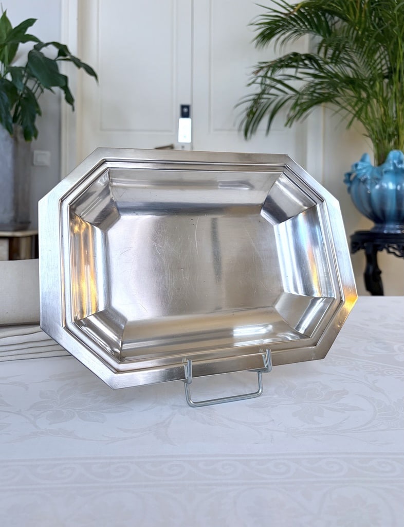 Silver-plated Metal Bread Basket - 20th Century, Modern Art Deco Style