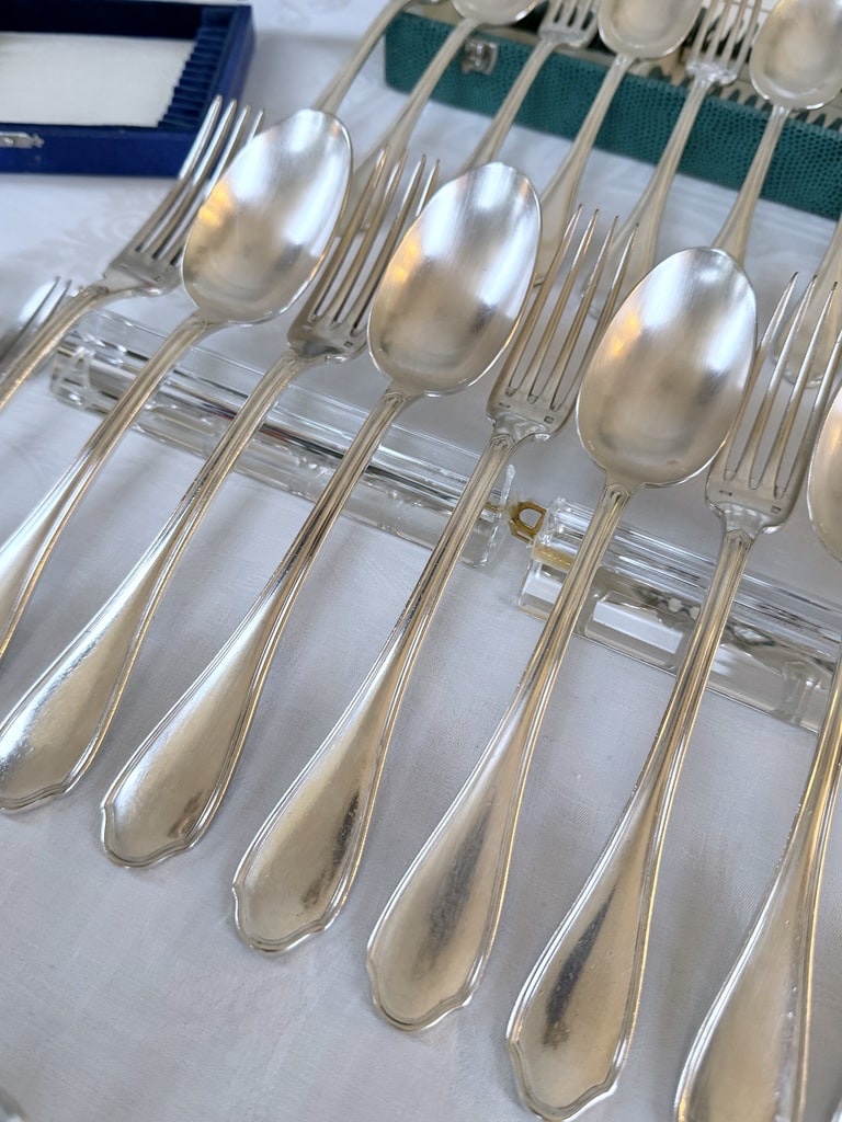 48 Piece Art Deco Silver-plated Cutlery Set - Ravinet d'Enfert Silversmith - Cutlery Sets-photo-4