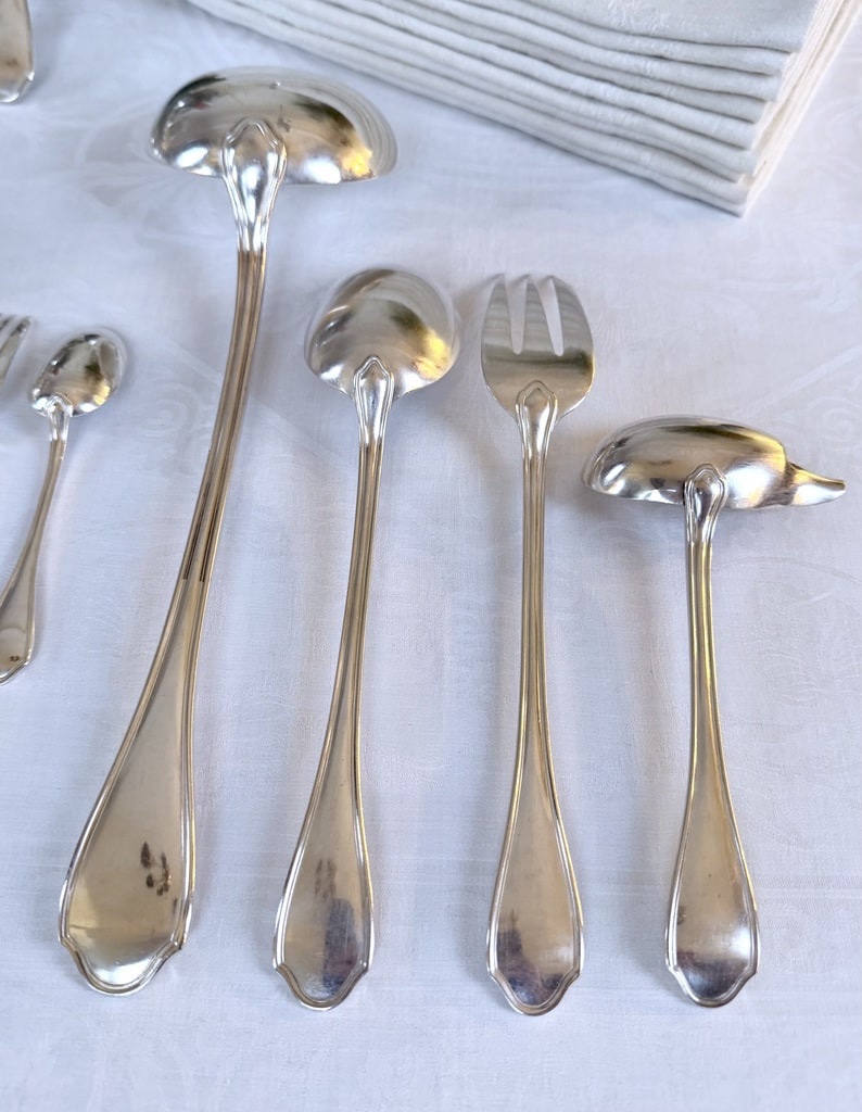 48 Piece Art Deco Silver-plated Cutlery Set - Ravinet d'Enfert Silversmith - Cutlery Sets-photo-2