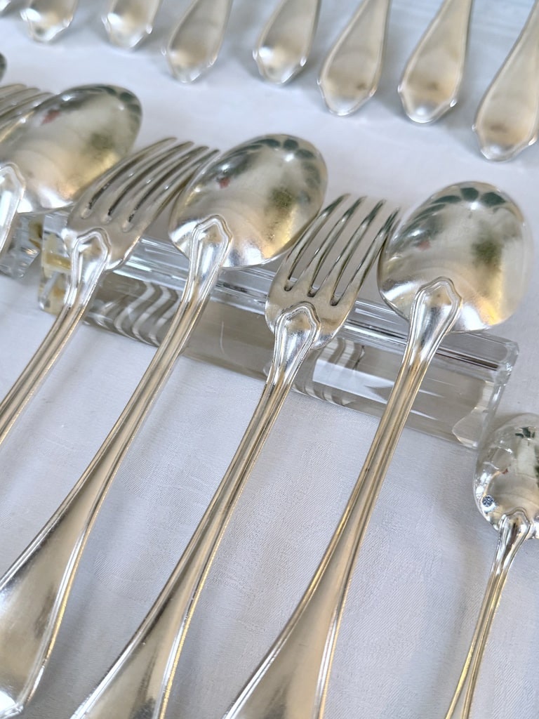 48 Piece Art Deco Silver-plated Cutlery Set - Ravinet d'Enfert Silversmith - Cutlery Sets-photo-6