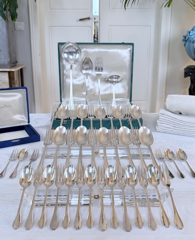 48 Piece Art Deco Silver-plated Cutlery Set - Ravinet d'Enfert Silversmith - Cutlery Sets