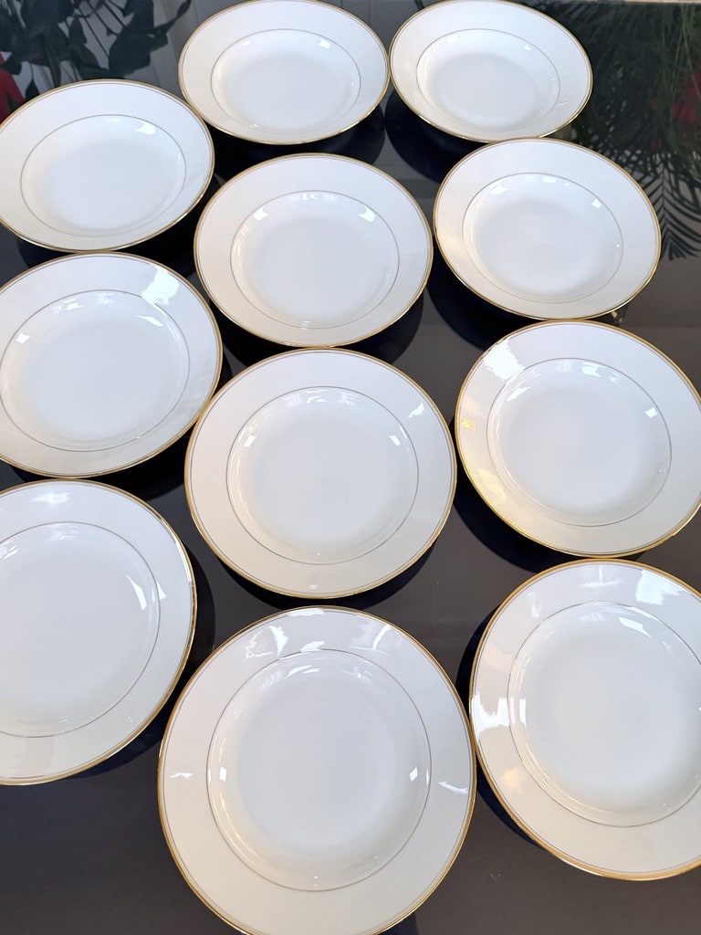 Assiettes à potage en porcelaine décor de filets à l'or fin - Cirot Gadouin - Service de table-photo-2