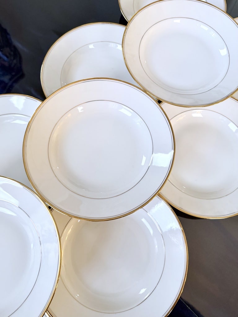 Assiettes à potage en porcelaine décor de filets à l'or fin - Cirot Gadouin - Service de table-photo-6