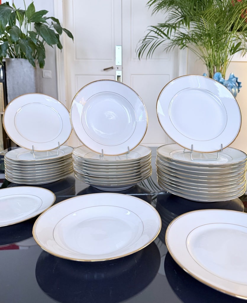 Assiettes à potage en porcelaine décor de filets à l'or fin - Cirot Gadouin - Service de table-photo-8