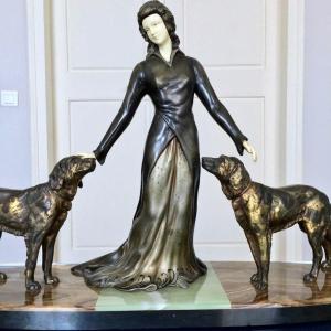 Chryselephantine In Spelter Marble And Onyx Signed Limousin - Art Deco