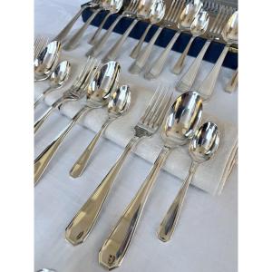 Ménagère Art Déco En Métal Argenté - Couverts De Table Coffret