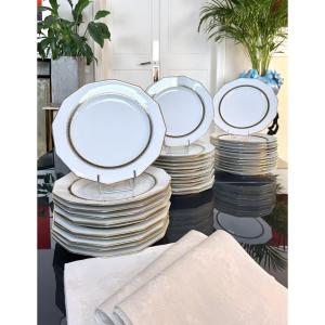 12 Assiettes plates - Porcelaine de Limoges - A. Lanternier - Service De Table Art Déco