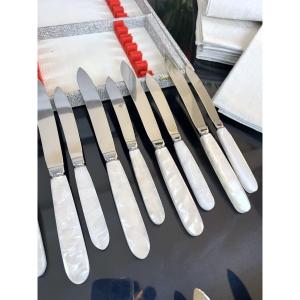 12 couteaux de table et 12 couteaux entremets Vintage - Manche effet nacre et Lames Inox